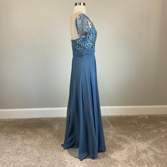 JS Collections Lace and Chiffon Evening Gown Blue Size 4 Short Sleeve Formal - Picture 4 of 13